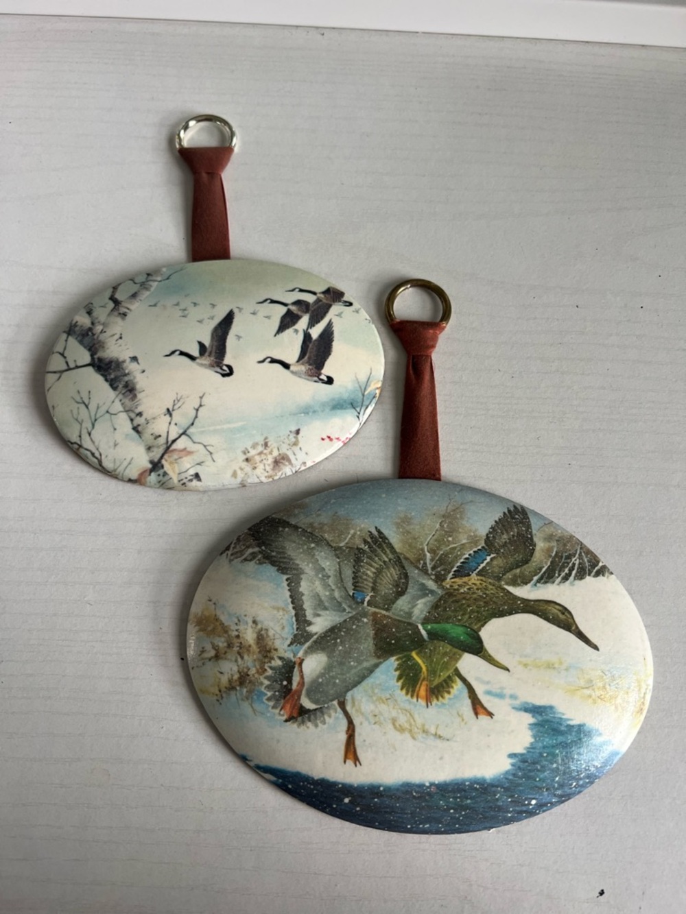 Decorative Duck & Goose Hanging Plaque - Brown Strap